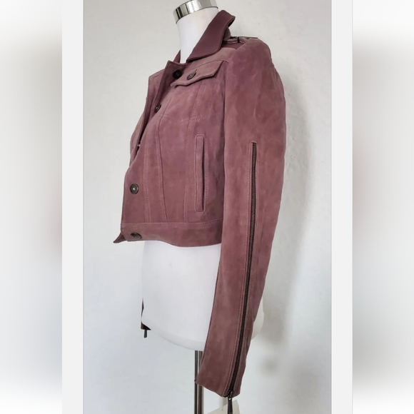 NWT BCBG Maxazria Jacket Cropped Burgundy Suede Size Small 4 - Picture 5 of 6
